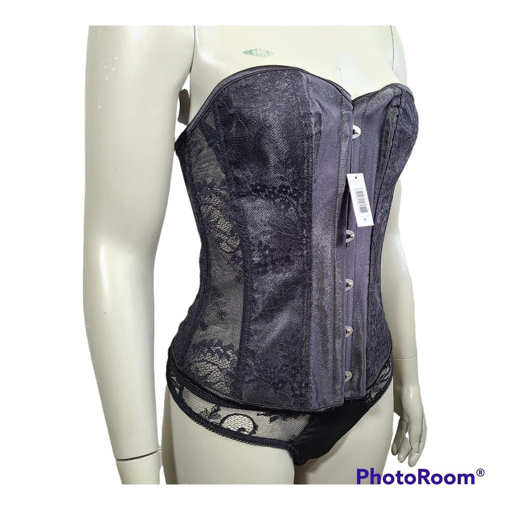 Adore Me Black Floral Lace Front Closure Corset Nwt Size Medium Sexy